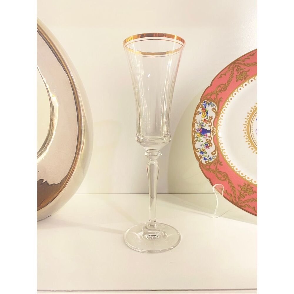 Mikasa Jamestown Gold Trim Crystal Stemmed Champagne Flute Set of 5